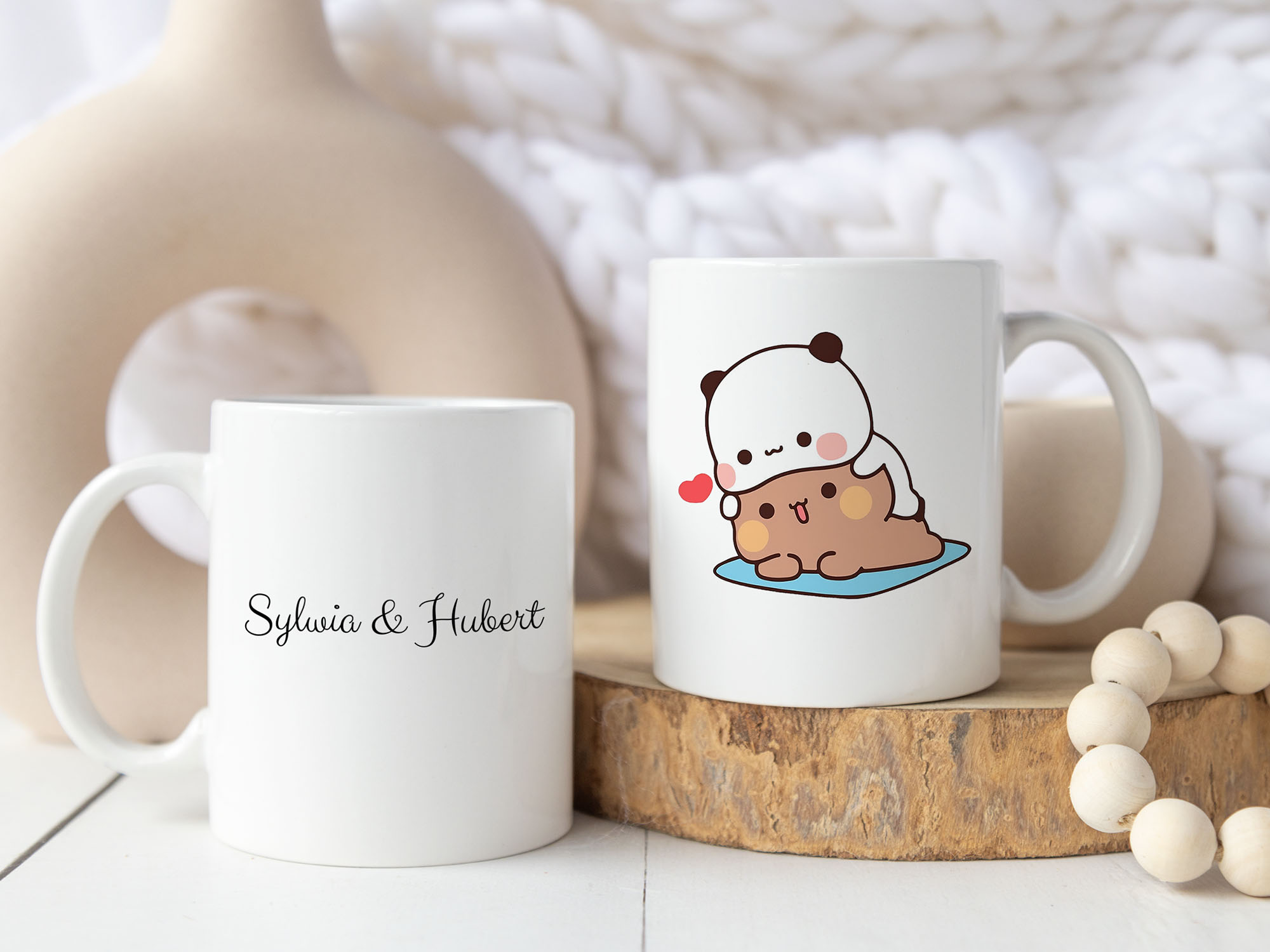 Bubu & Dudu - Personalizowane Kubki z Nadrukiem, Peach & Goma, Misie Własny Kubek Z napisem. Prezent dla part i zakochanych.