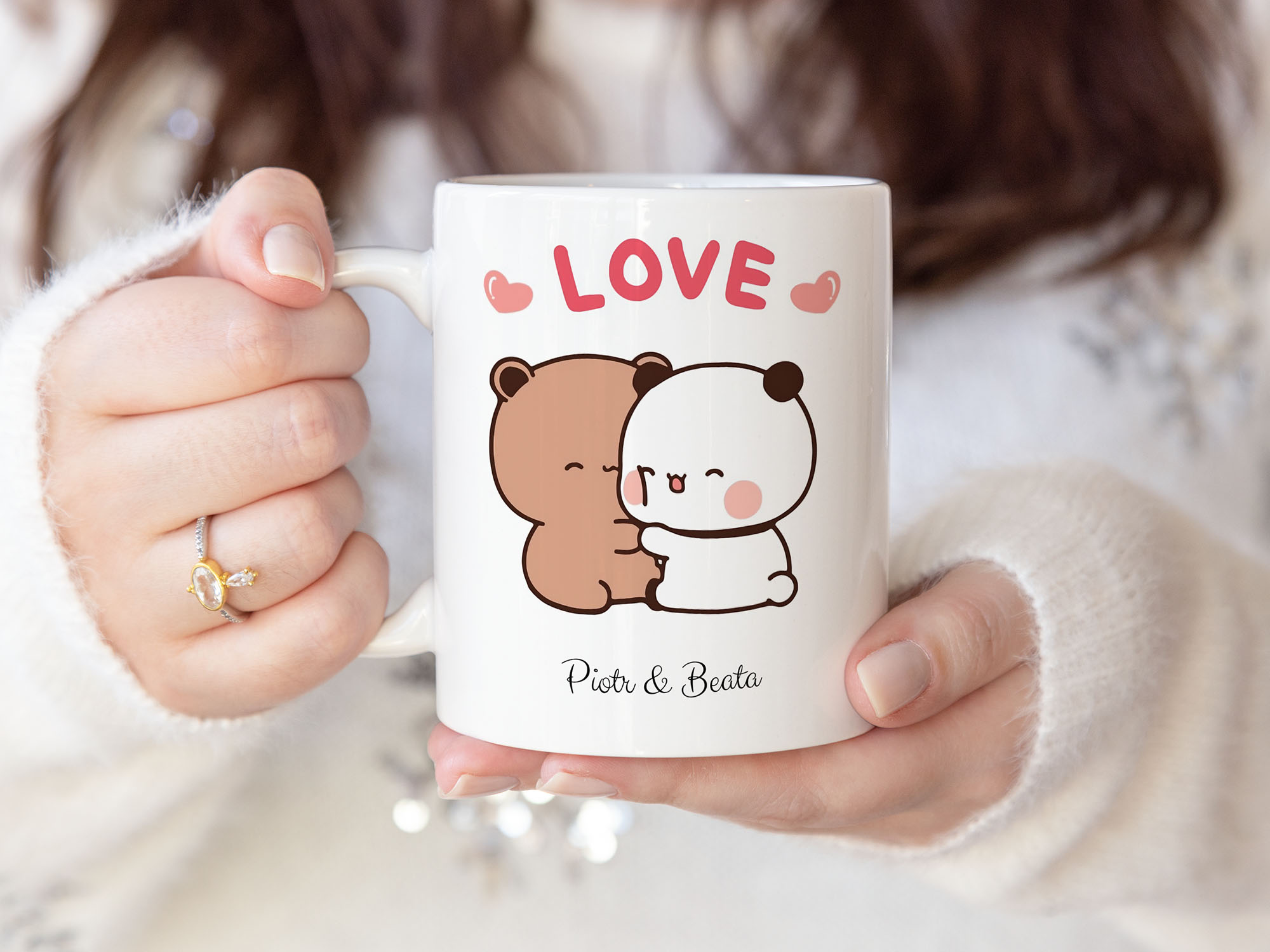 Bubu & Dudu - Personalizowane Kubki z Nadrukiem, Peach & Goma, Misie Własny Kubek Z napisem. Prezent dla part i zakochanych.