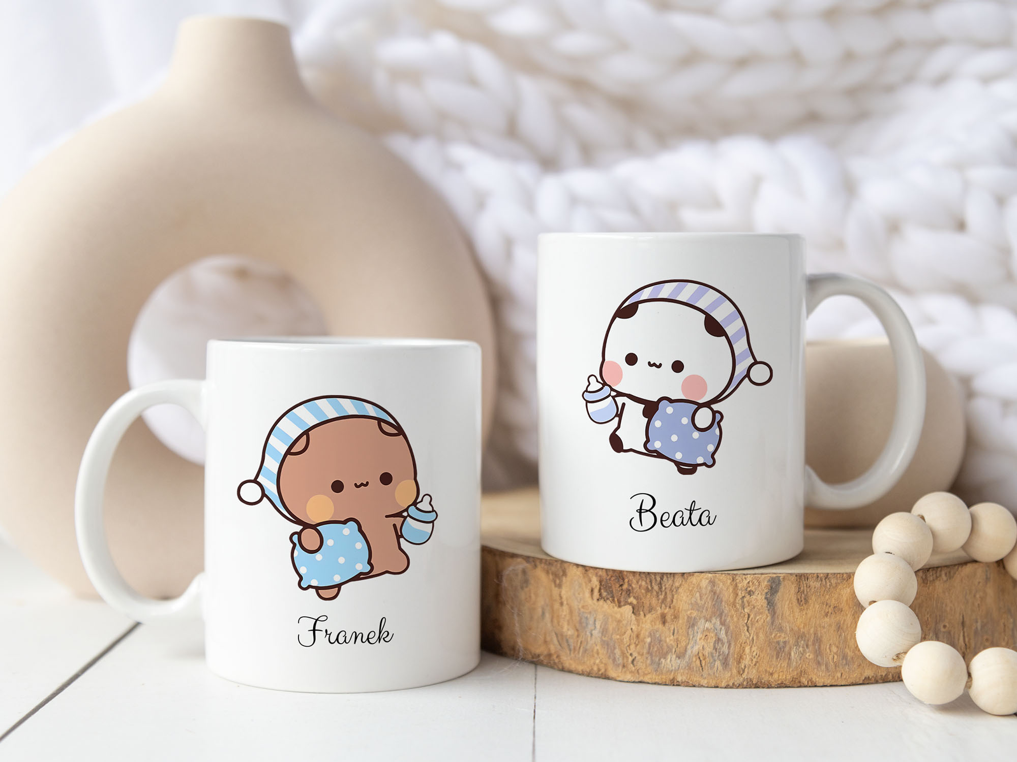 Bubu & Dudu - Personalizowane Kubki z Nadrukiem, Peach & Goma, Misie Własny Kubek Z napisem. Prezent dla part i zakochanych.